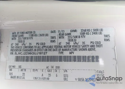 2016 Lincoln Mkc Select z USA, uszkodzony, nr VIN 5LMCJ2D96GUJ18127